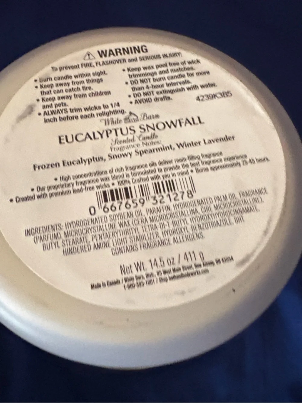 White Barn Eucalyptus Snowfall Scented Candle, never used